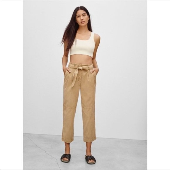 Aritzia Wilfred Free Isabella High Rise Cropped Tie Pants Oxford Tan Size XXS - Picture 1 of 7